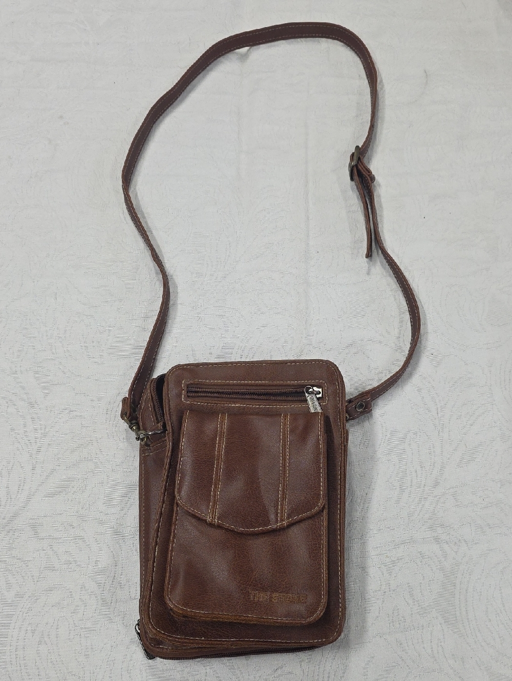 The Stone Multi Pocket Leather Crossbody Wallet Organizer Bag Brown